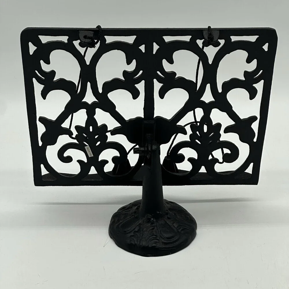 Adjustable Cast Iron Cookbook Stand Heavy Duty Recipe Book Holder w/Weights